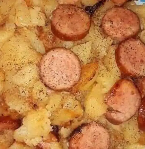 Fried Potatoes Onions And Smoked Polish Sausage