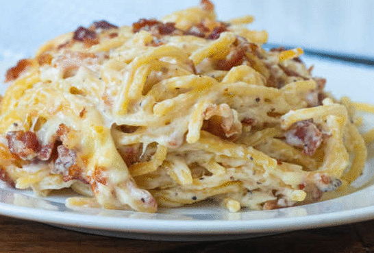 Bacon Cream Cheese Baked Spaghetti