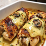 Cheesy Garlic Butter Mushroom Stuffed Chicken