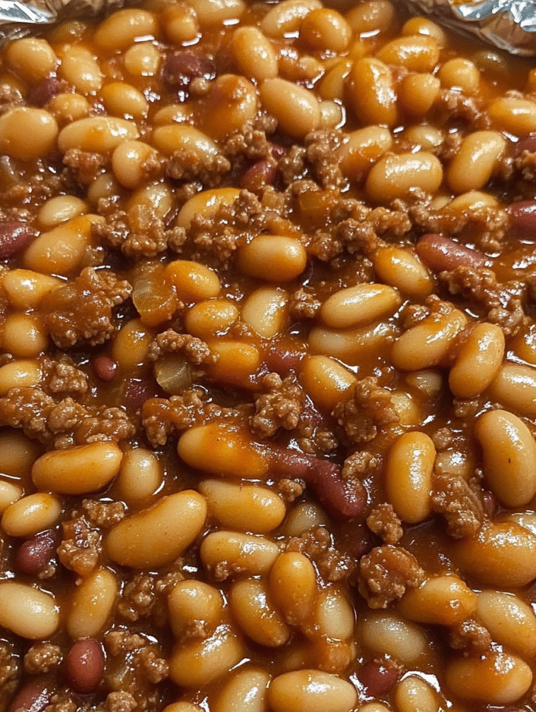 Baked beans with ground beef,