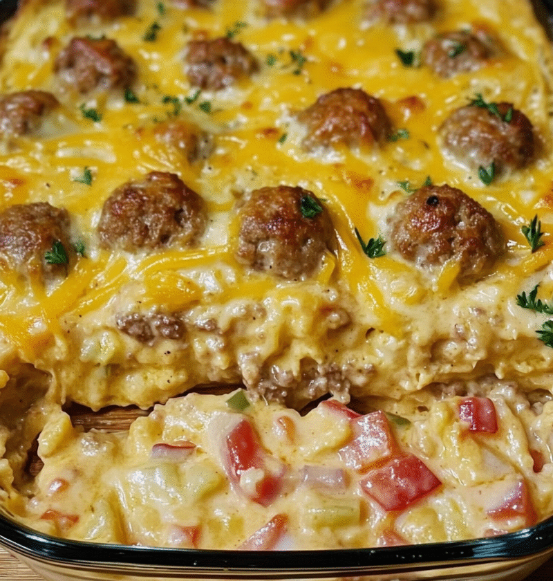 homemade cheesy meatballs paired with a rich creamy onion sauce