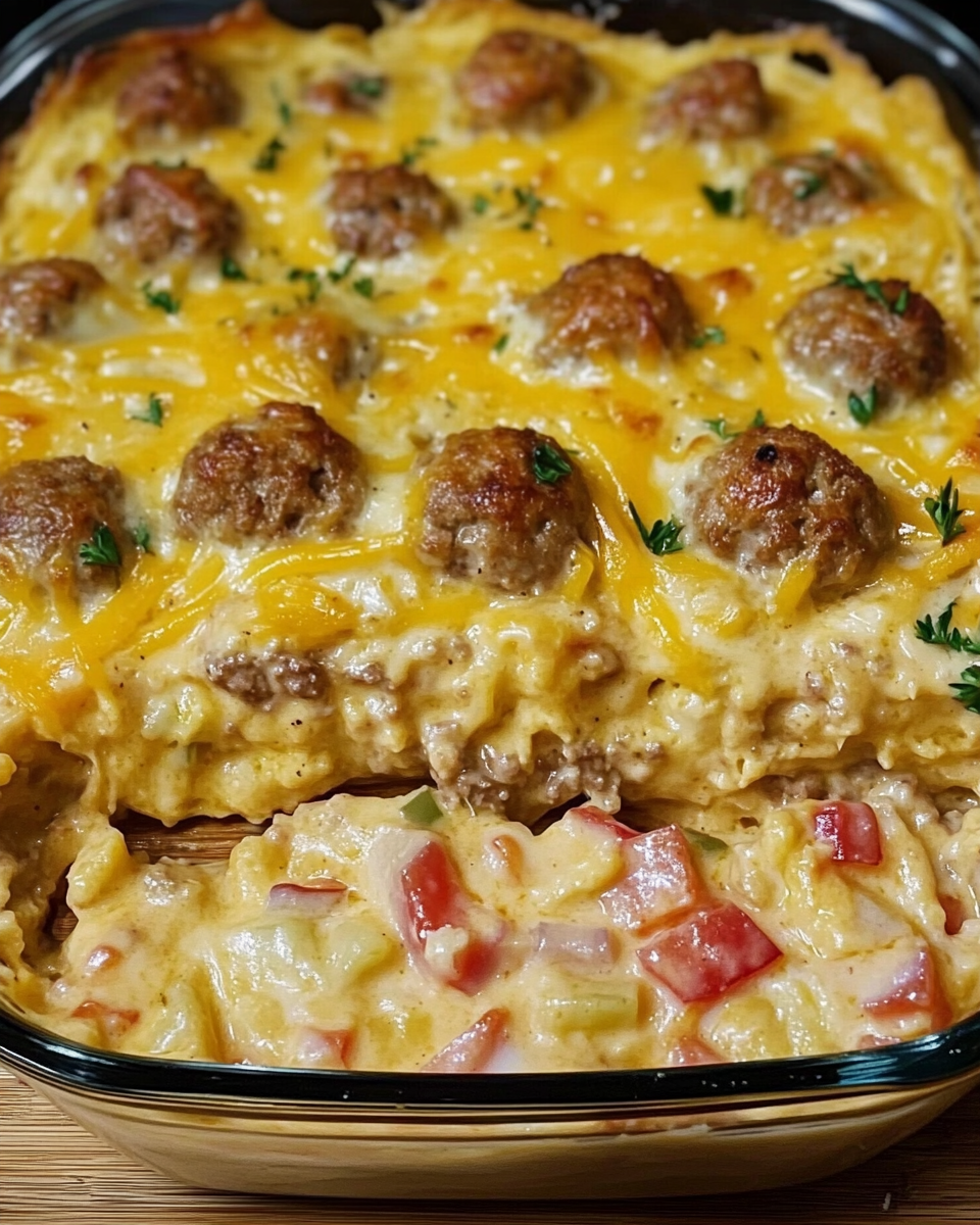 homemade cheesy meatballs paired with a rich creamy onion sauce