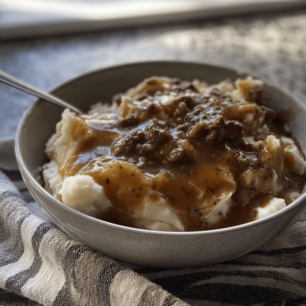 Beef and Gravy with Mashed Potatoes
