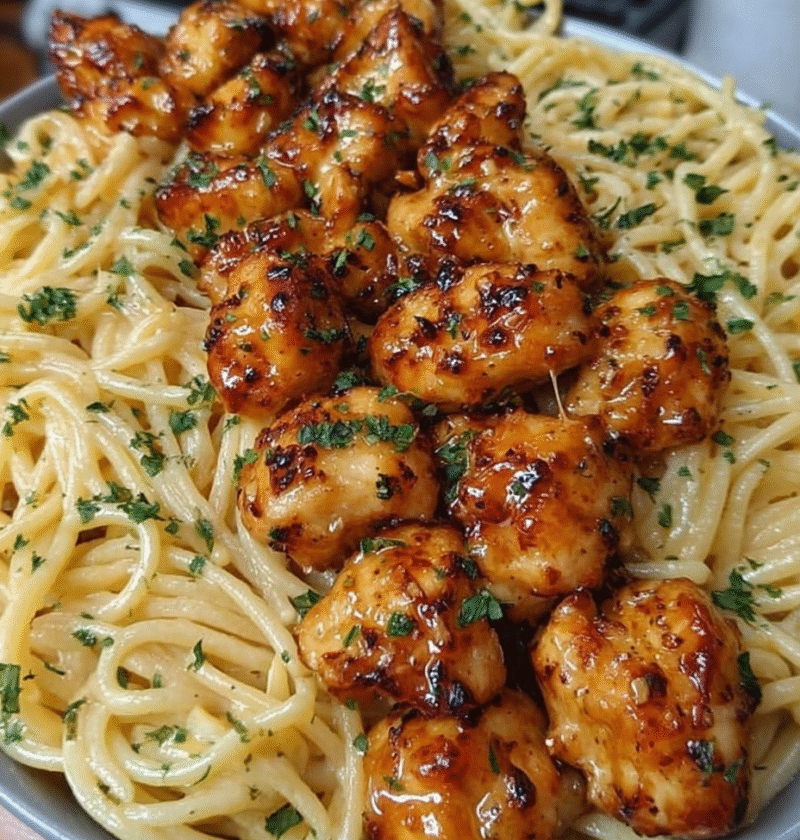 Creamy Garlic Parmesan Pasta with Honey Glazed Chicken