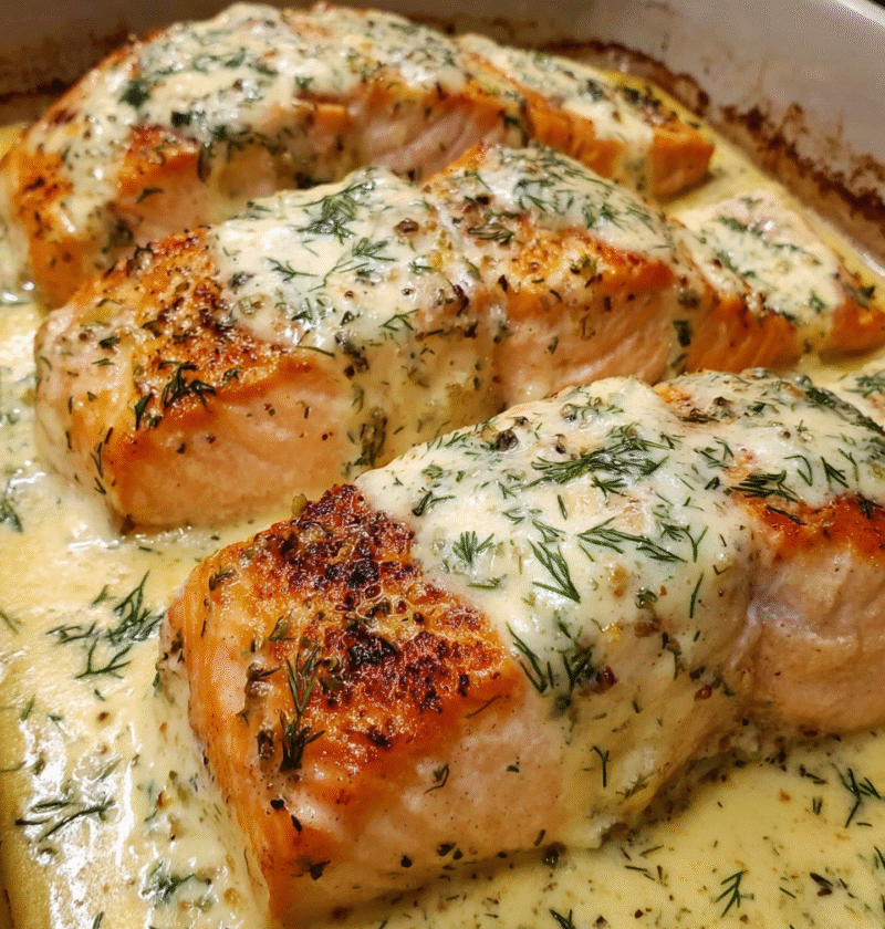 Baked salmon with dill cream sauce