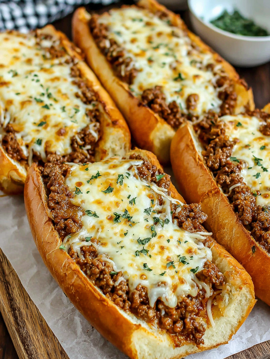 Cheesy Sloppy Joe Garlic Bread