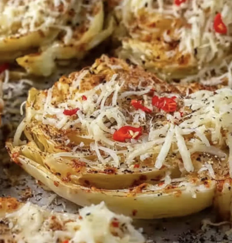 Vegan Baked Cabbage with Cheese and Creamy Sauce