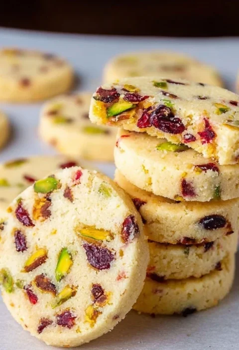 Cranberry Pistachio Shortbread Cookies