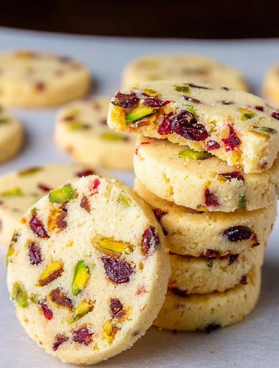 Cranberry Pistachio Shortbread Cookies