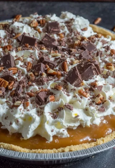 Homemade O’Charley’s Caramel Pie: buttery crust, creamy caramel, whipped topping