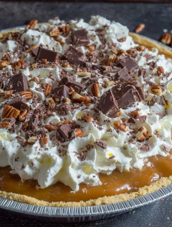Homemade O’Charley’s Caramel Pie: buttery crust, creamy caramel, whipped topping