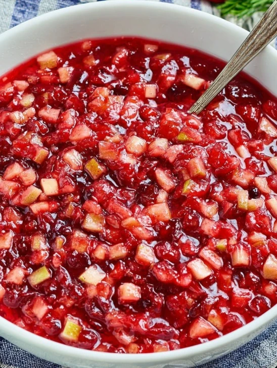 Holiday Cranberry Apple Jello Salad — tart cranberries, sweet apples