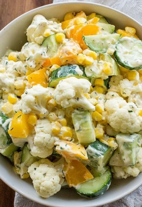 Corn, Cauliflower and Cucumber Salad