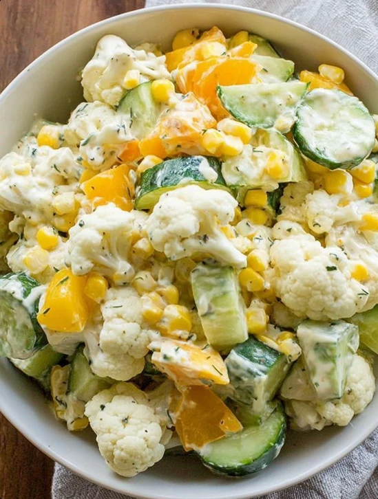 Corn, Cauliflower and Cucumber Salad