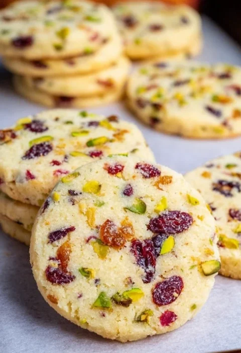 Cranberry Pistachio Shortbread Cookies