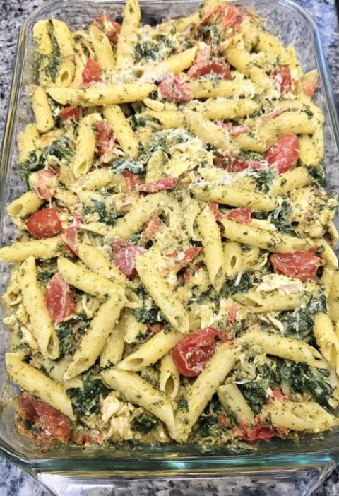 Aunt Betty’s Homestyle Pesto Pasta Bake