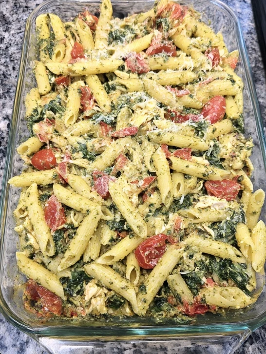 Aunt Betty’s Homestyle Pesto Pasta Bake