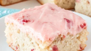 Strawberry Frosted Strawberry Sheet Cake