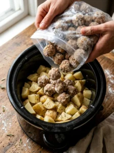 Meatballs and Potatoes in Slow Cooker
